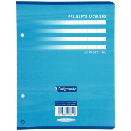 Ramette de 50 feuilles mobiles (100 pages) format 17x22 cm grands carreaux 90g blanc