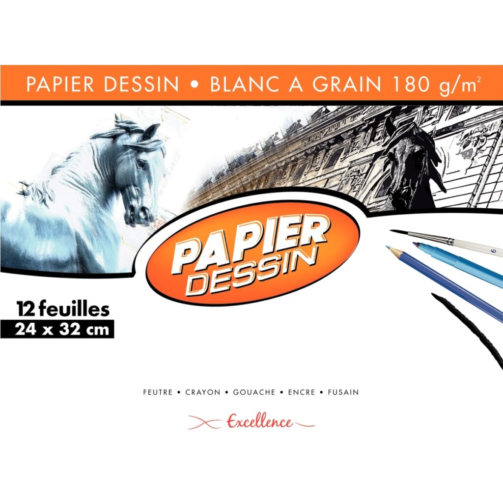 Pochette de feuilles dessin - 180 g - 24x32 - blanc : x12