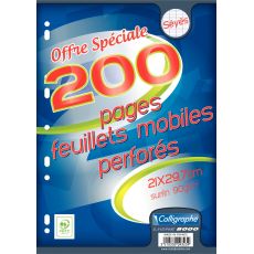 Paquet de 100 feuillets mobiles (200 pages) perforés, format A4, papier 90g, grands carreaux