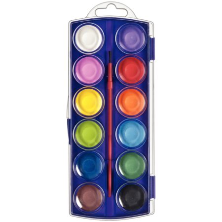 Boîte de 12 pastilles de gouache couleurs assorties + 1 pinceau